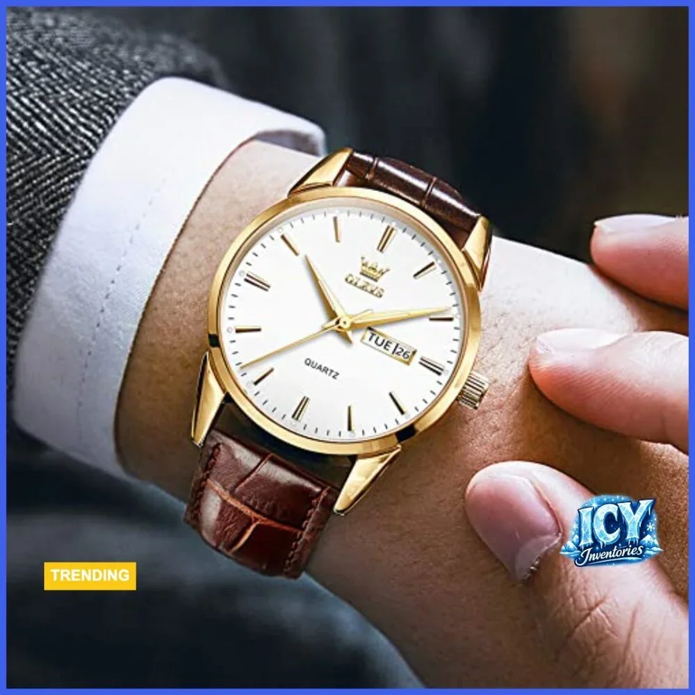 Stainless Steel Analog Quartz Watch with Day Date Luminous Hands